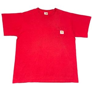 Vintage CARHARTT T-shirt Red Pocket Tee Rare Screen Print Logo Made in USA sz XL